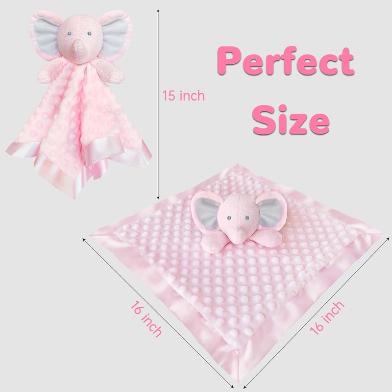 MOVEPAI Baby Security Blanket, Soft Baby Lovey Toy Blanket for Girls, Snuggle Toy Lovie Newborn Gift, Stuffed Animals Pink Elephant 16 Inch - Image 3